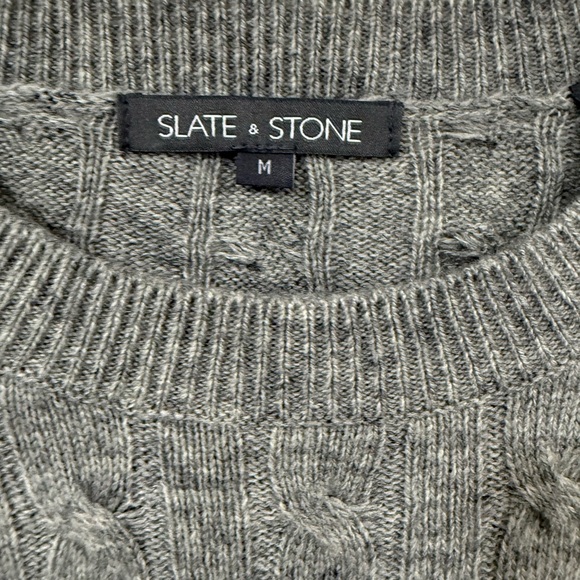 Slate & Stone Gray Wool Cable Knit Crew Sweater M - Picture 3 of 4